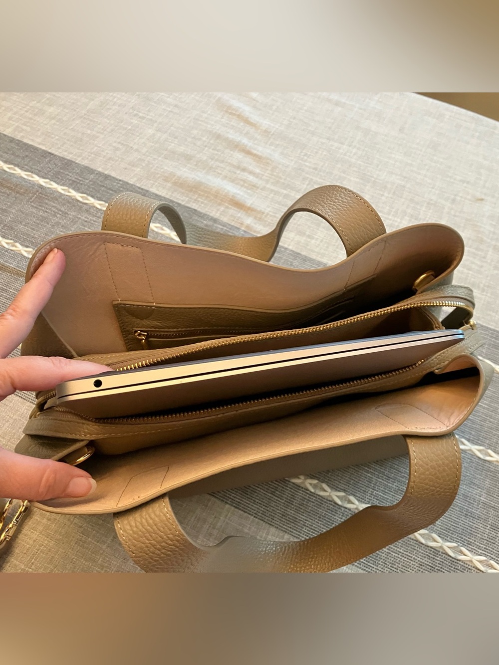 CUYANA Zippered Satchel Pebbled Leather Tote in Taupe, practically new - Picture 16 of 16